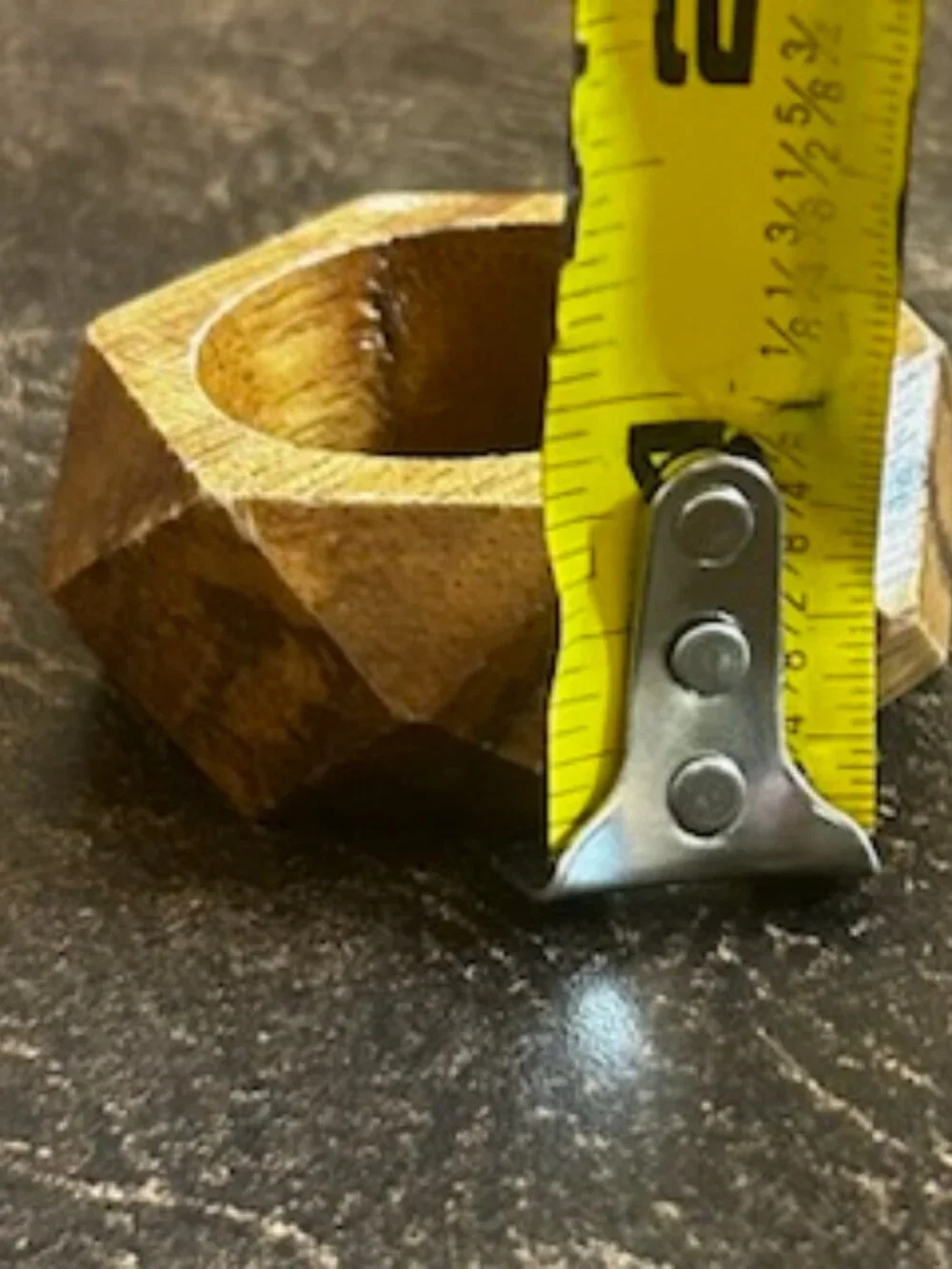 Set of 4 Vintage MCM Geometric Design Faceted Wooden Napkin Rings